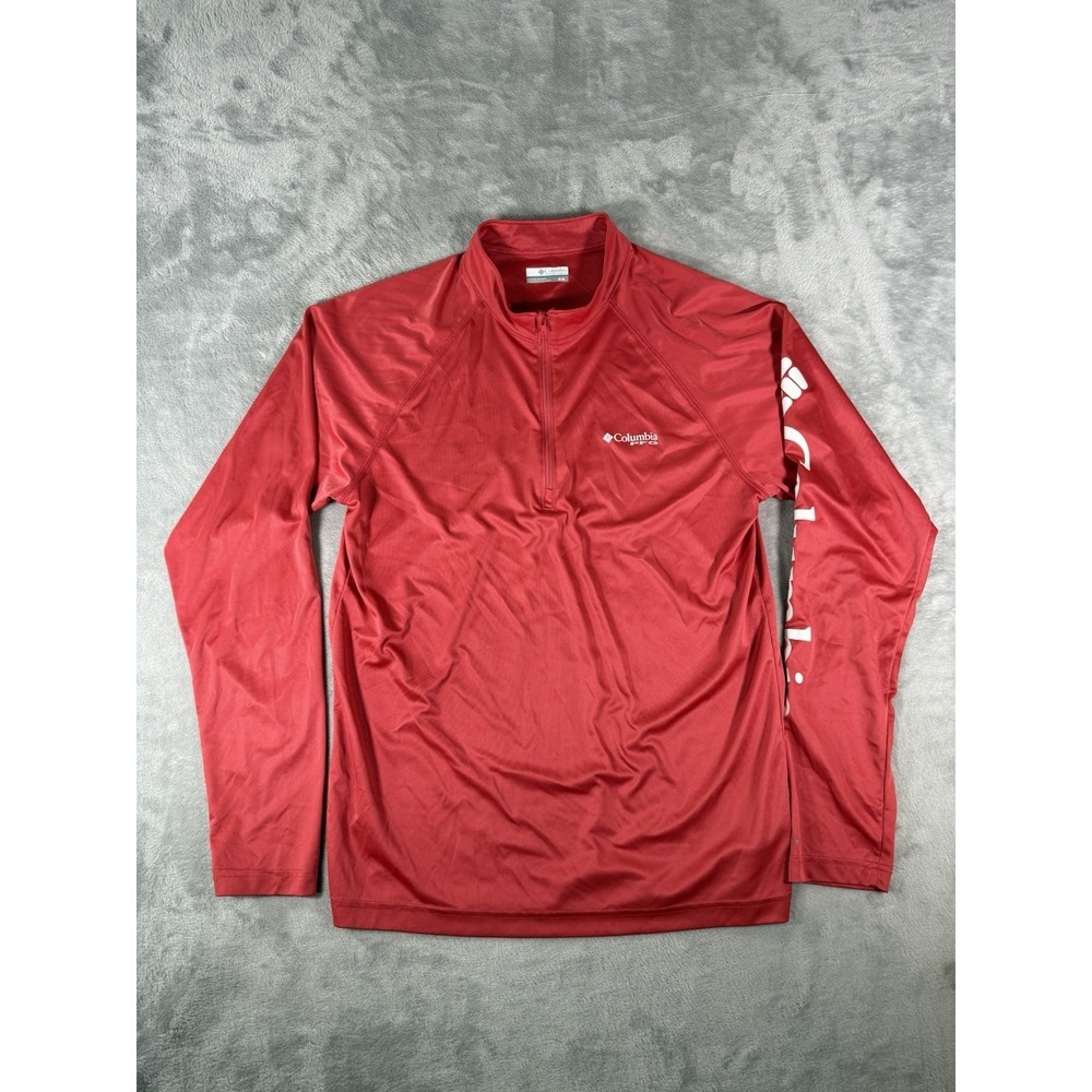 Columbia PFG Shirt Mens Medium Red Terminal Tackle 1/4 Zip Long Sleeve Fishing